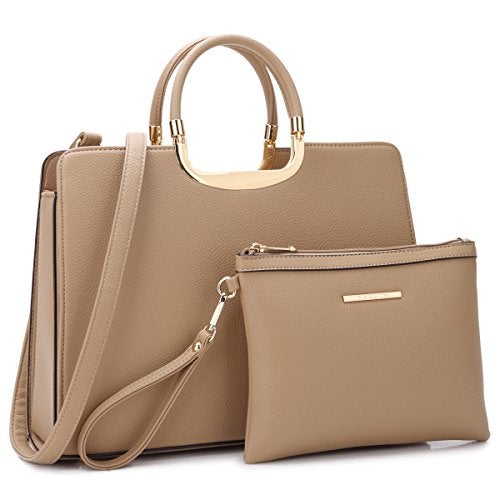 DASEIN Womens Handbag Top Handle Shoulder Bag Tote Satchel Purse Work Bag with Matching Wallet (1-Beige) Large - Image 1