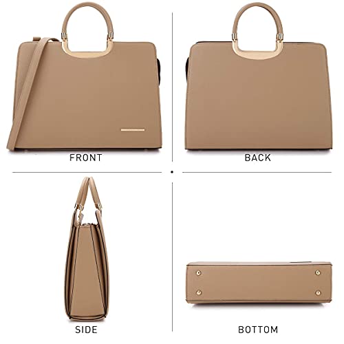 DASEIN Womens Handbag Top Handle Shoulder Bag Tote Satchel Purse Work Bag with Matching Wallet (1-Beige) Large - Image 3