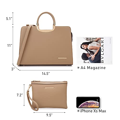 DASEIN Womens Handbag Top Handle Shoulder Bag Tote Satchel Purse Work Bag with Matching Wallet (1-Beige) Large - Image 4