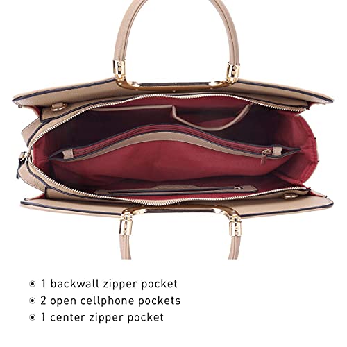 DASEIN Womens Handbag Top Handle Shoulder Bag Tote Satchel Purse Work Bag with Matching Wallet (1-Beige) Large - Image 5