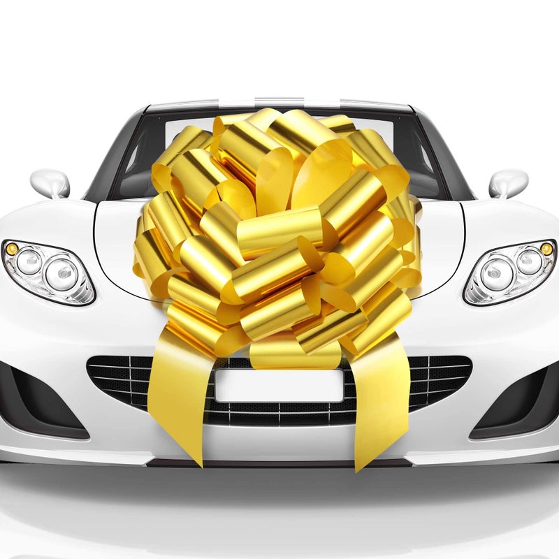 Mata1USA  Huge Car Bow  Gold 23 Inch  Big Gift Wrapping Bow for Large Gift Decoration  Giant Size for Indoor  Outdoor Use  26 Loops  4 Stickers