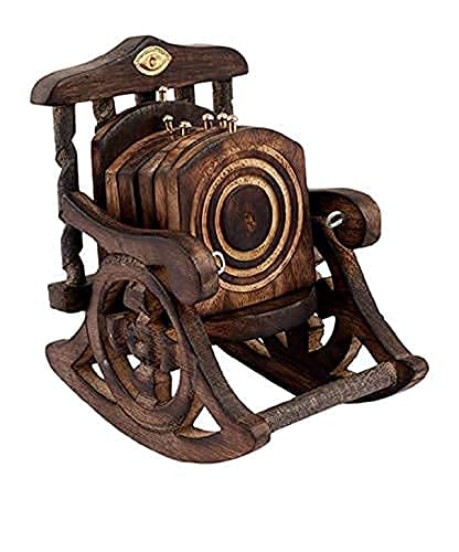 Vervique Emporium Wooden Chair Design Coaster Set of 6 Antique Miniature Rocking Chair Shape Tea Coaster Set Coffee Coaster Set Dining Table Coaster Office Purpose Coasters Wooden Brown - Image 4