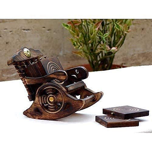 Vervique Emporium Wooden Chair Design Coaster Set of 6 Antique Miniature Rocking Chair Shape Tea Coaster Set Coffee Coaster Set Dining Table Coaster Office Purpose Coasters Wooden Brown - Image 5