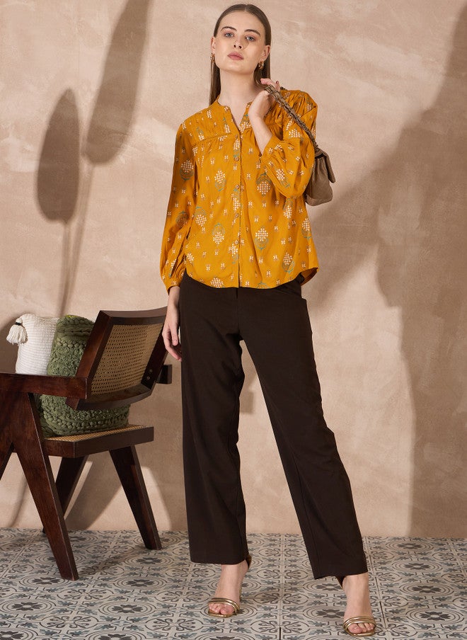 Baizee Routes by All About You Women Floral Print Mandarin Collar Puff Sleeve Top - Image 5