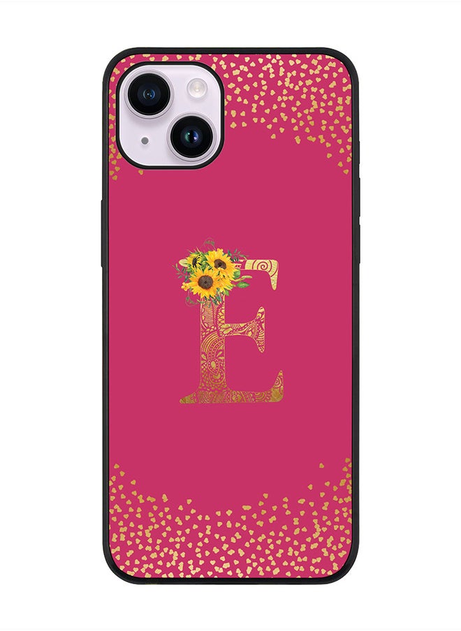 Stylizedd Rugged Black edge case for Apple iPhone 14 Plus, Soft Flexible Phone case Custom Monogram Initial Letter Mandala Floral Pattern Alphabet- E (Dark Pink Rose)  - Image 1