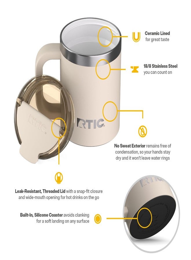 RTIC 12oz Essential Mug with Lid and Handle, Ceramic Lined, Insulated, Stainless Steel, Metal, Double Wall Vacuum-Insulation, Portable, Travel Cup for Hot and Cold Drink, Beach - Image 4