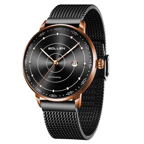 SOLLEN Automatic Self Winding Watches for Men, Mens Automatic Watch, Mechanical Stainless Steel 3 ATM Waterproof Luminous Luxury Dress Men's Wrist Watches with Calendar, Minimalist Watch Gifts for Men - Image 1