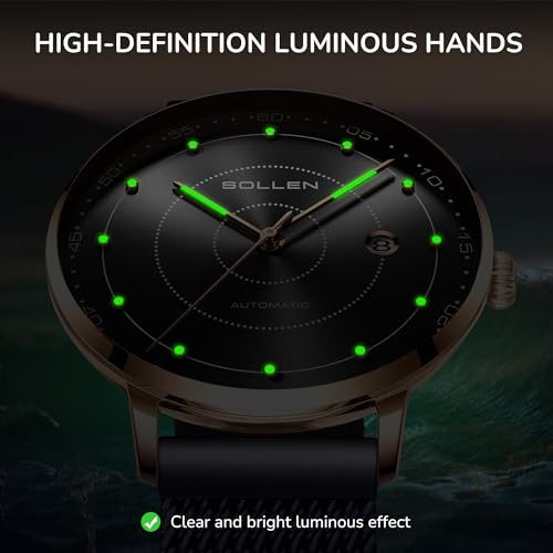 SOLLEN Automatic Self Winding Watches for Men, Mens Automatic Watch, Mechanical Stainless Steel 3 ATM Waterproof Luminous Luxury Dress Men's Wrist Watches with Calendar, Minimalist Watch Gifts for Men - Image 5