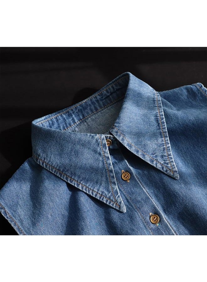 NIDMIDO Denim Fake Collar Detachable Dickey Collar Half Shirts Blouse False Collar Top for Women Girls Medium, D Blue, M - Image 2
