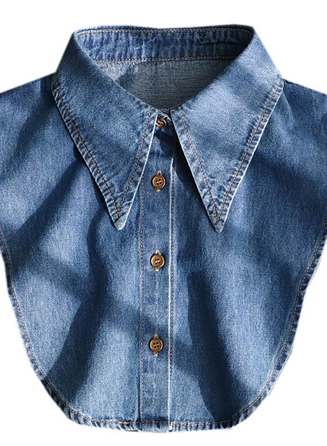 NIDMIDO Denim Fake Collar Detachable Dickey Collar Half Shirts Blouse False Collar Top for Women Girls Medium, D Blue, M - Image 1
