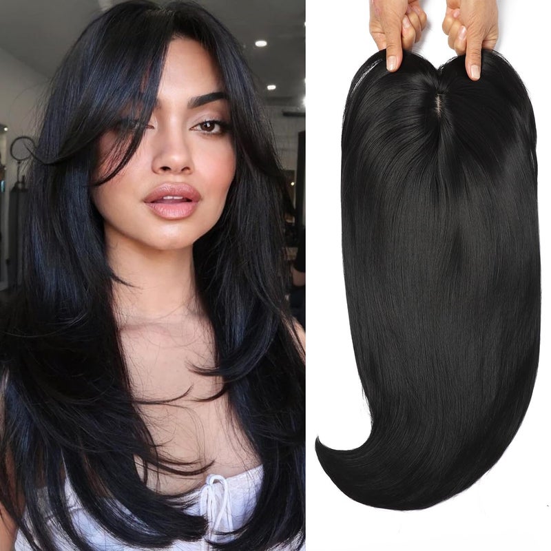 18 inch Hair Toppers for Women with Thinning Straight Hair Topper 65x65 large Base with Bangs Hairpiece Synthetic Wig Clip In Light and Natural Black