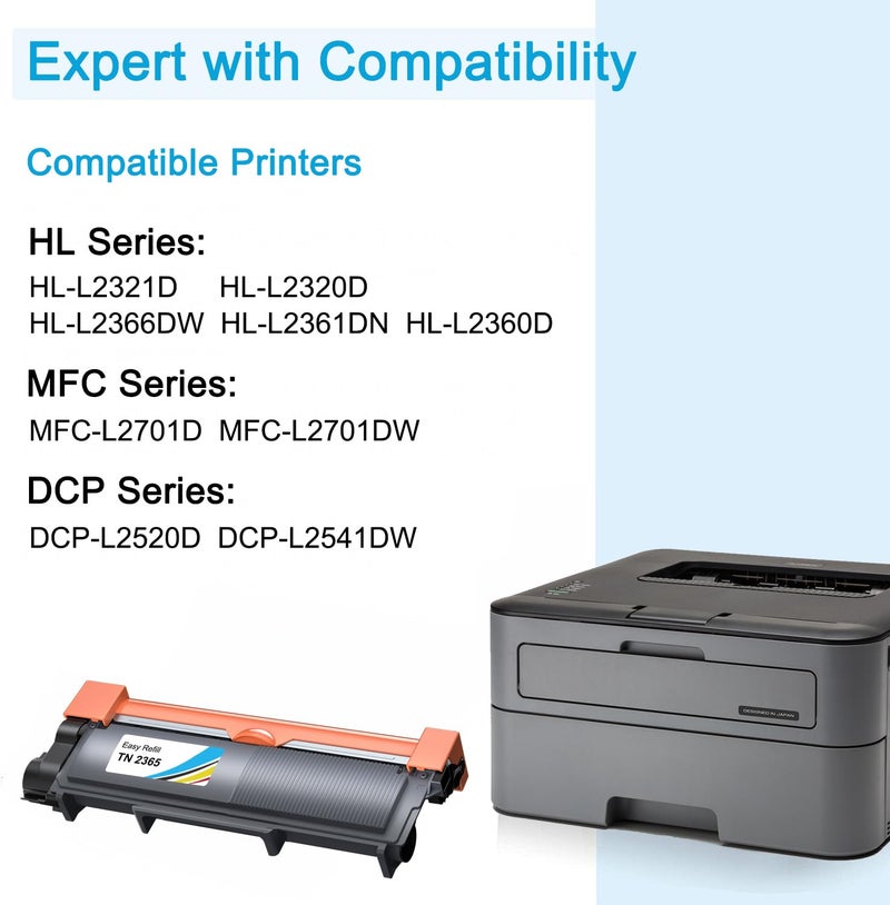 proffisy TN 2365 Toner Cartridge, Easy Refill TN2365 Cartridge Compatible with Brother HL-L2321D , L2361DN , L2366DW , L2320d , DCP-L2541DW , L2520D , MFC-L2701D , L2701DW (New -1pcs) - Image 3