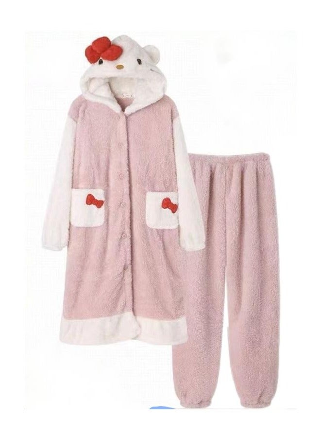 KUYING Autumn and winter plush insulation coral velvet cartoon pajamas, home wear pajamas 