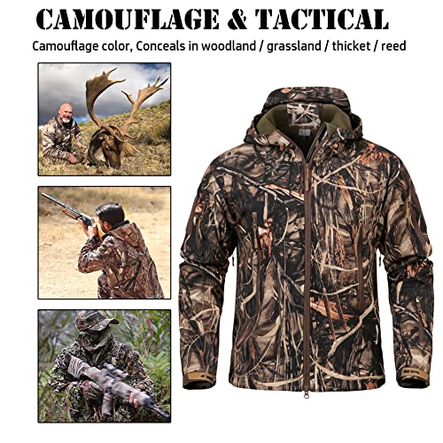 ReFire Gear Men's Soft Shell Military Tactical Jacket Outdoor Camouflage Hunting Fleece Hooded Coat - Image 4