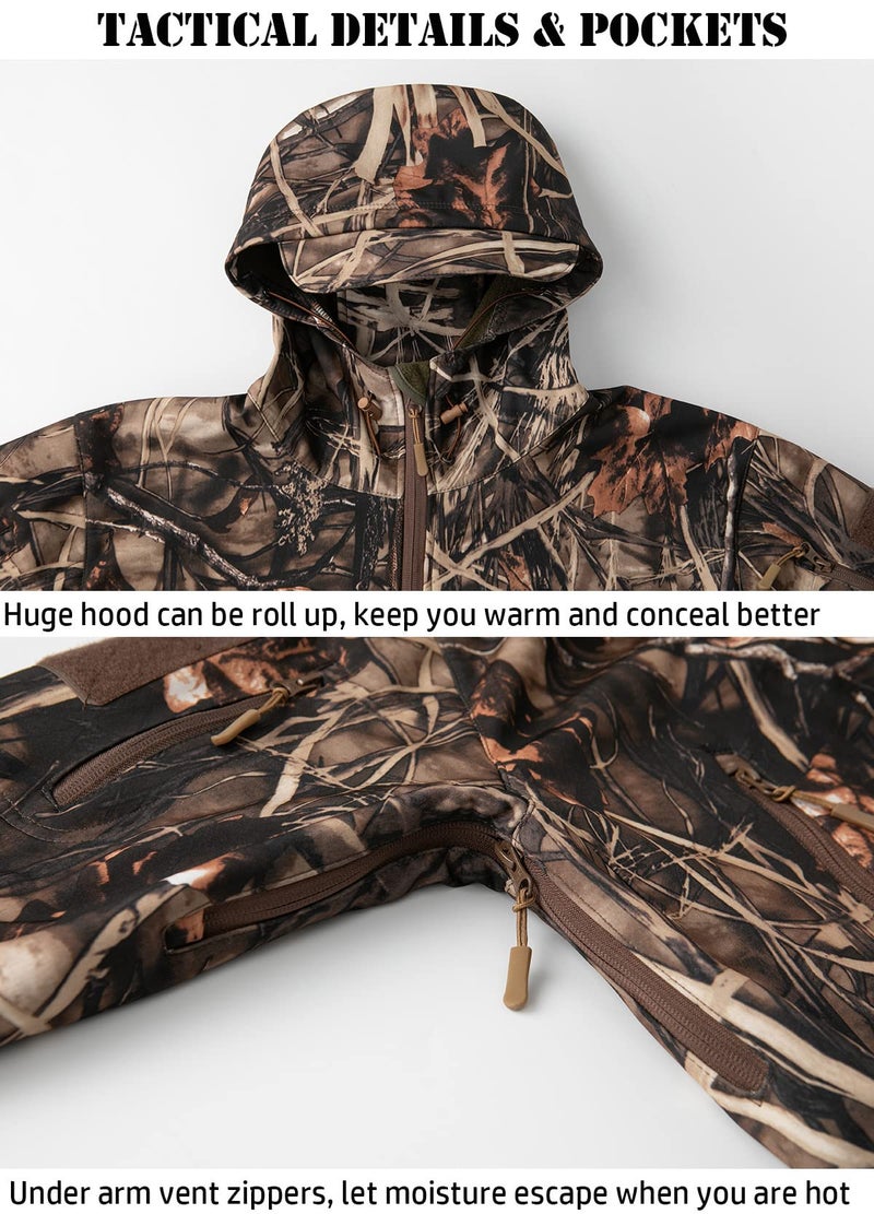 ReFire Gear Men's Soft Shell Military Tactical Jacket Outdoor Camouflage Hunting Fleece Hooded Coat - Image 5