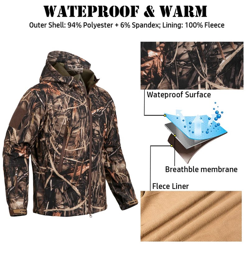 ReFire Gear Men's Soft Shell Military Tactical Jacket Outdoor Camouflage Hunting Fleece Hooded Coat - Image 3