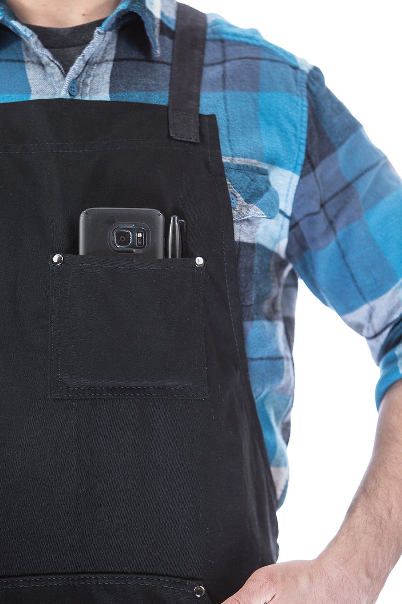 Hudson Durable Goods Professional Grade Chef Apron for Kitchen, BBQ, and Grill - 100% Cotton, Adjustable Crossback Apron for Men and Women with Large Pockets for Tools - Black - Image 5