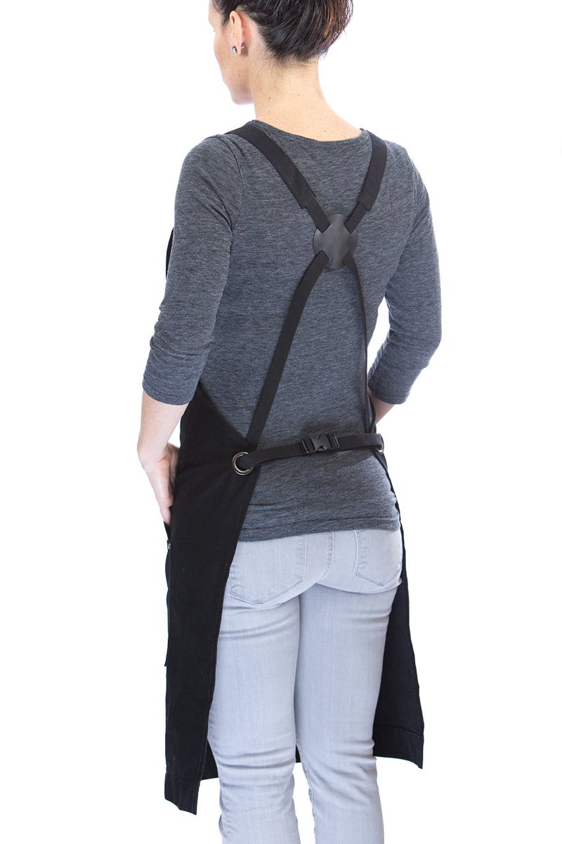 Hudson Durable Goods Professional Grade Chef Apron for Kitchen, BBQ, and Grill - 100% Cotton, Adjustable Crossback Apron for Men and Women with Large Pockets for Tools - Black - Image 3
