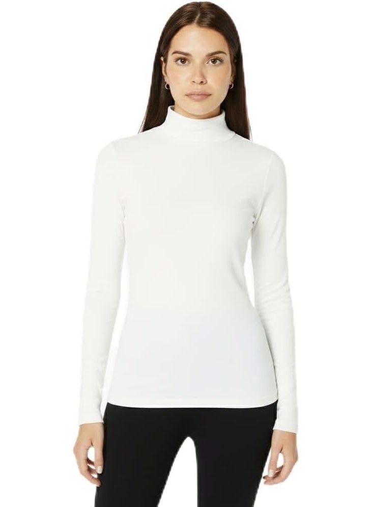 Comodo Women's Classic White Turtleneck Sweater, Long Sleeve Mock Neck Top, Bodywear Basic Top - Image 1