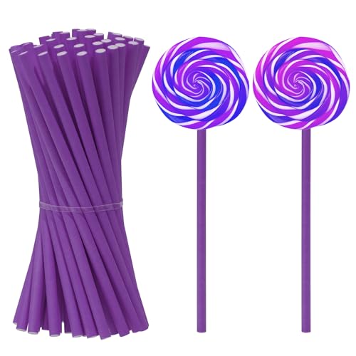 PPhtony 50Pcs Candy Paper Sticks Candy Making Treat Stick for Christmas Birthday Party Cake Pop Cupcake Topper Rainbow Candy Cookie Dessert Chocolate Sucker (Purple, 3.5x100mm) - Image 1