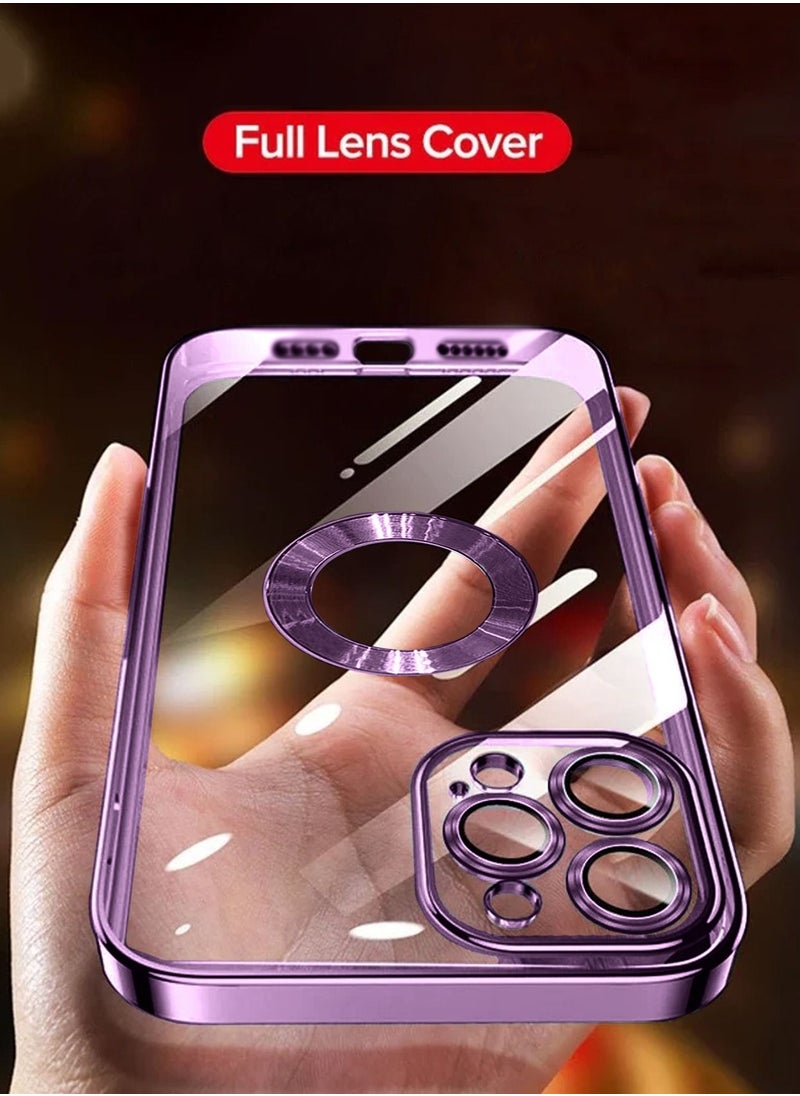 COBLUE - Luxury Clear Plating Soft Case Cover With MagSafe Wireless Charging Function For Apple iPhone 14 Pro Purple - Image 1