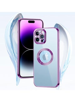 COBLUE Luxury Clear Plating Soft Case Cover With MagSafe Wireless Charging Function For Apple iPhone 14 Pro Purple  - Image 2