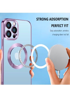 COBLUE Luxury Clear Plating Soft Case Cover With MagSafe Wireless Charging Function For Apple iPhone 14 Pro Purple  - Image 5