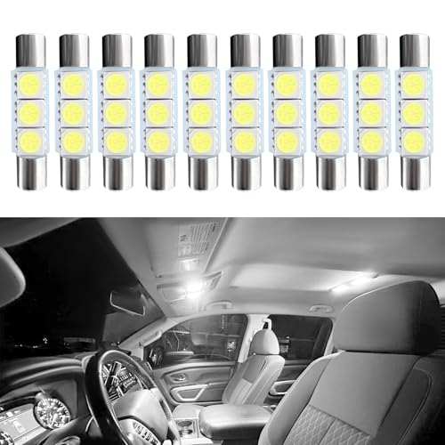 Lyxheth 10PCS Car Visor Light 28MM Car Roof Lights LED Reading Light Bulb Cars Vanity Bulbs T6 5050 Auto LED Sun Visor Lights Replacement 28mm 29mm 6614F Festoon Bulbs Fit for Cars White - Image 1