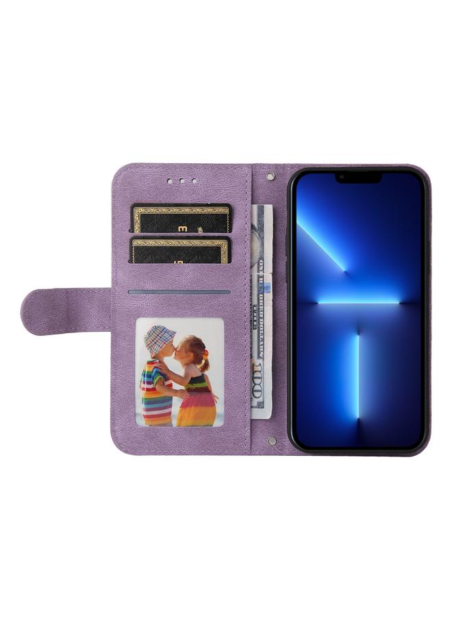 زبون جراب لهاتف iPhone 13 Pro Skin Feel Life Tree Metal Button أفقي من الجلد مع حامل وفتحة بطاقة ومحفظة وإطار صورة وحزام - Image 4