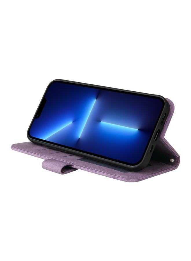 زبون جراب لهاتف iPhone 13 Pro Skin Feel Life Tree Metal Button أفقي من الجلد مع حامل وفتحة بطاقة ومحفظة وإطار صورة وحزام - Image 5