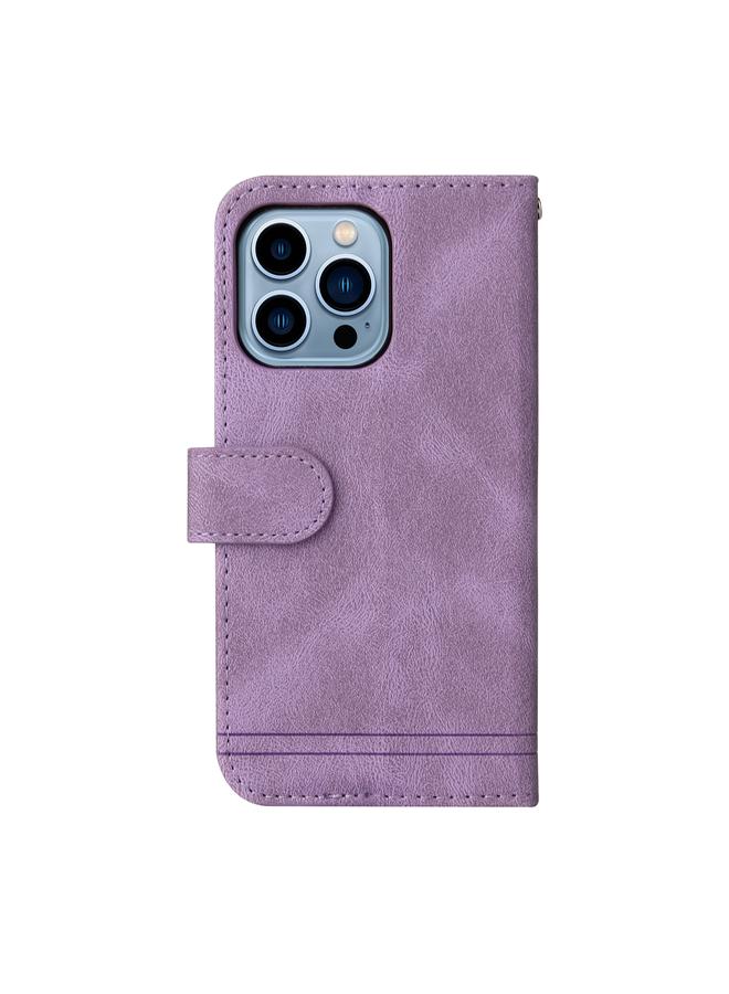 زبون جراب لهاتف iPhone 13 Pro Skin Feel Life Tree Metal Button أفقي من الجلد مع حامل وفتحة بطاقة ومحفظة وإطار صورة وحزام - Image 3