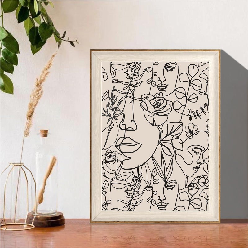 ASTRDECOR Abstract Framed Wall Art, Minimalist Boho Art Prints Women Portrait Line Art Wall Decor, Mid Century Wall Prints, Boho Wall Art Canvas, Neutral Black Beige Bedroom Decor - 12''x16'' - Image 3
