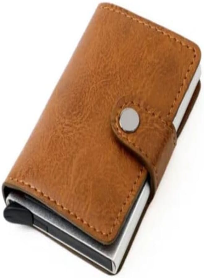 (D-KABY) Card Holder Men Carbon Fiber Leather Wallet Smart Slim Minimalist Wallet Gift (brown)