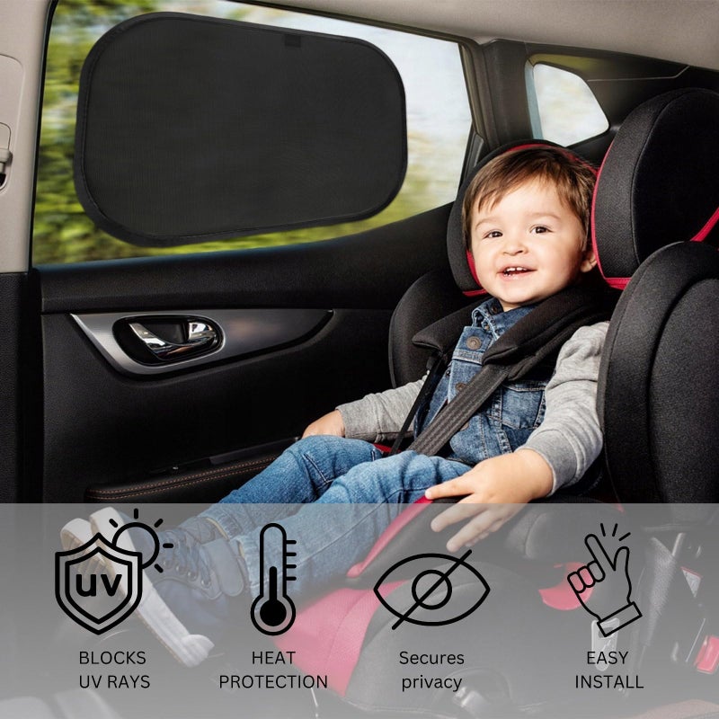 LUXAIL Car Window Shades for Baby 19â€x12â€ (4 Pack) - Blocks 99.98% UVR, Sun Protection and Sun Shade Blocker, Glare Shield Protection, Side Car Window Screens, Mesh Window Covers, Window Cling - Image 2