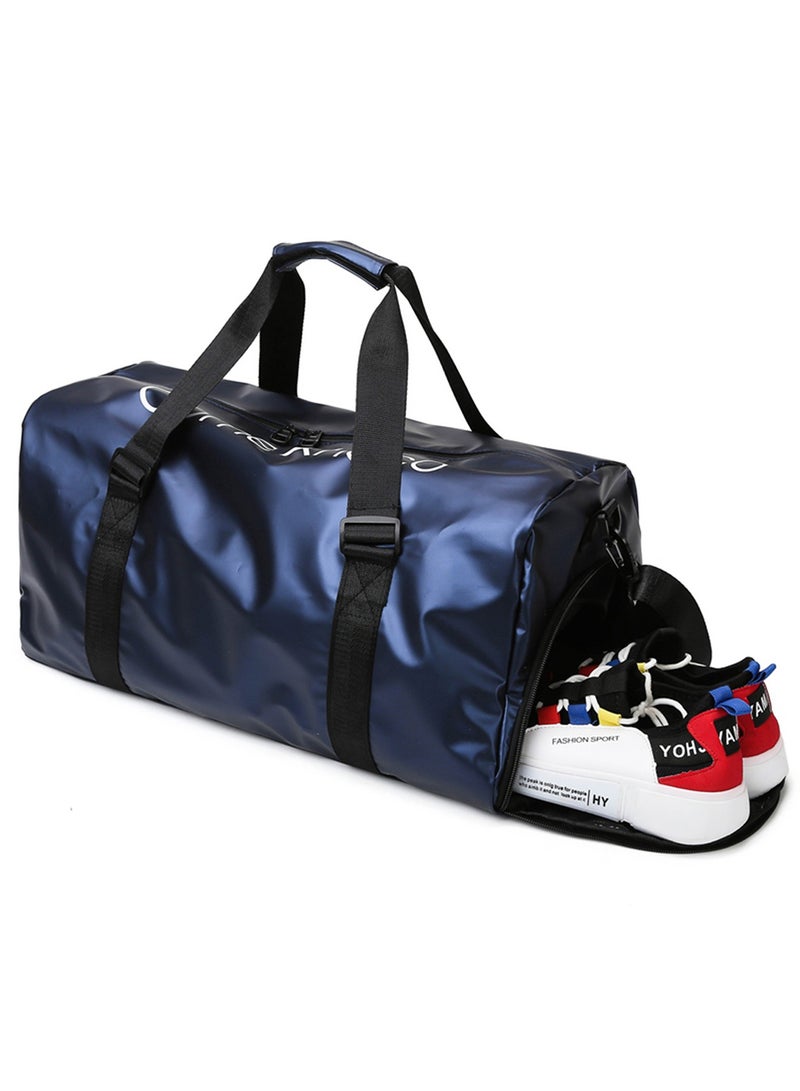 Qiccijoo Qiccijoo Sports Gym Bag for Men Women，Travel Duffel Bag with Shoes Compartment and Wet Pocket for Plane，Sport Gym Tote Bags Swimming Yoga,Waterproof Weekend Overnight Bag Carry on Bag（Blue） - Image 1
