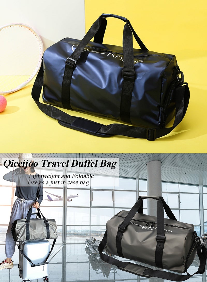 Qiccijoo Qiccijoo Sports Gym Bag for Men Women，Travel Duffel Bag with Shoes Compartment and Wet Pocket for Plane，Sport Gym Tote Bags Swimming Yoga,Waterproof Weekend Overnight Bag Carry on Bag（Blue） - Image 3