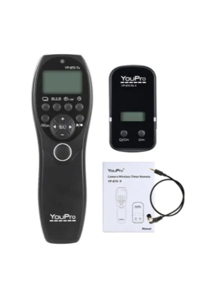 LOULUEN YP-870 DC0 2.4G جهاز تحكم عن بعد لاسلكي مع مؤقت LCD مستقبل 32 قناة لكاميرات نيكون/فوجي فيلم كوداك DSLR