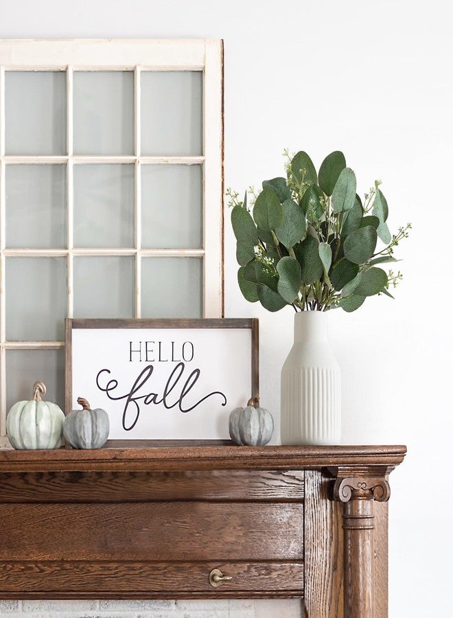 داهي أغصان أوكالبتوس صناعية من داهي في مزهرية سيراميك، قطعة مركزية لتزيين الطاولة، ديكور ريفي عصري، نباتات أوكالبتوس صناعية مع مزهرية للحمام والمطبخ ورفوف غرفة المعيشة، ديكور منزلي، أبيض - Image 4