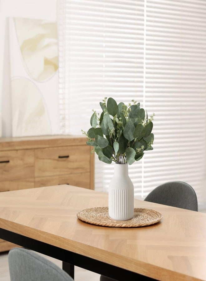 داهي أغصان أوكالبتوس صناعية من داهي في مزهرية سيراميك، قطعة مركزية لتزيين الطاولة، ديكور ريفي عصري، نباتات أوكالبتوس صناعية مع مزهرية للحمام والمطبخ ورفوف غرفة المعيشة، ديكور منزلي، أبيض - Image 5