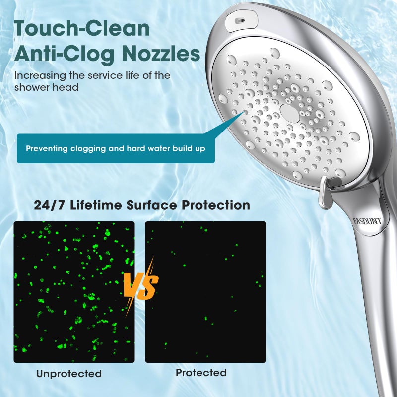 FASDUNT Shower Head with Handheld, High Pressure 8-Mode Filtered Shower Head with 80" Extra Long Stainless Steel Hose & Adjustable Bracket, Built-in Filter for Hard Water -Remove Chlorine, Chrome - Image 2