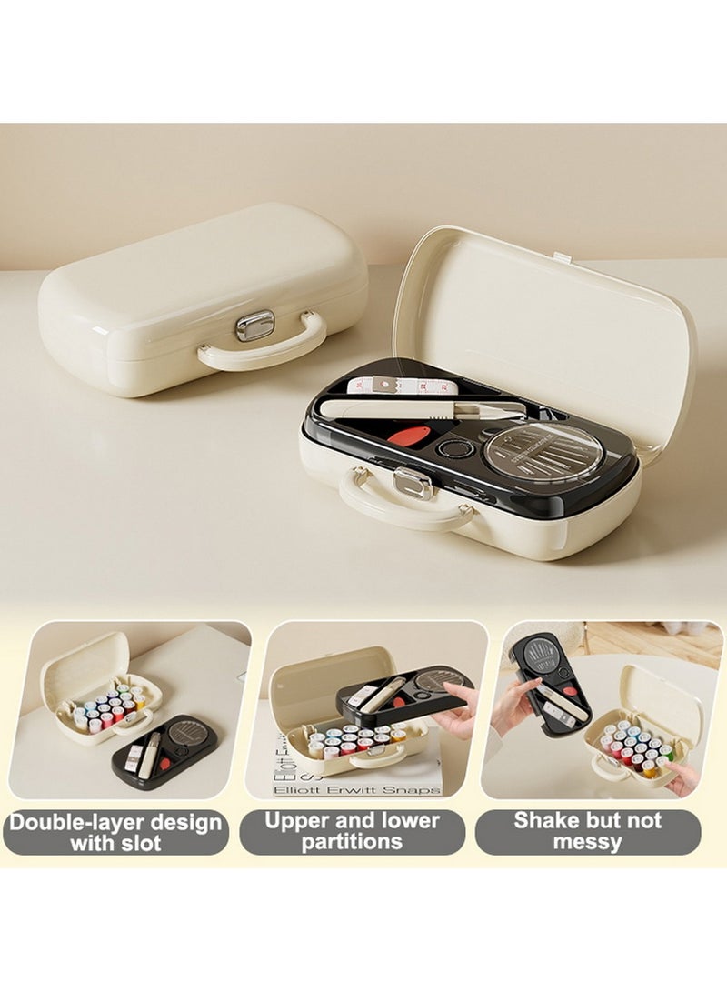Sewing Kit with Portable Case - Includes 16 Colored Threads, Needles, Scissors & Measuring Tape | Ideal for Home, Travel & Emergency Repairs (Beige) - Image 4