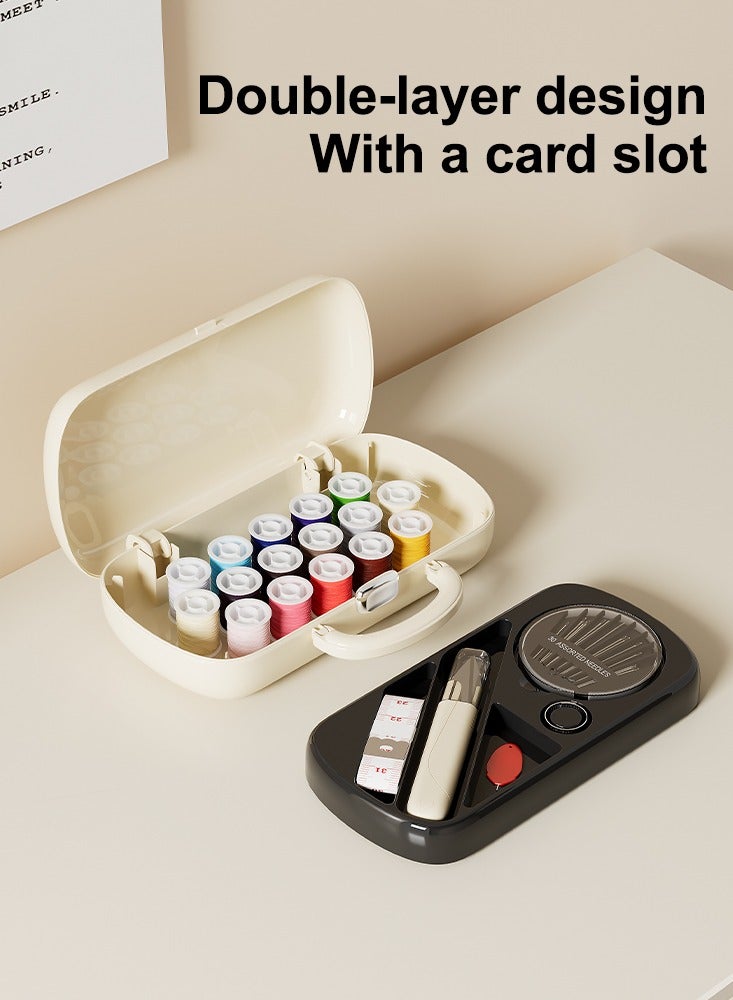Sewing Kit with Portable Case - Includes 16 Colored Threads, Needles, Scissors & Measuring Tape | Ideal for Home, Travel & Emergency Repairs (Beige) - Image 5