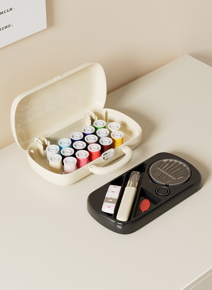 Sewing Kit with Portable Case - Includes 16 Colored Threads, Needles, Scissors & Measuring Tape | Ideal for Home, Travel & Emergency Repairs (Beige) - Image 1