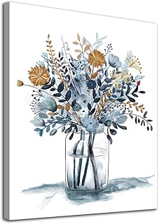 tigeridge tigeridge Flowers Wall Art Pictures Wall Decor Watercolor Canvas Pictures Bathroom Bedroom Living Room Decoration Blue  - Image 1