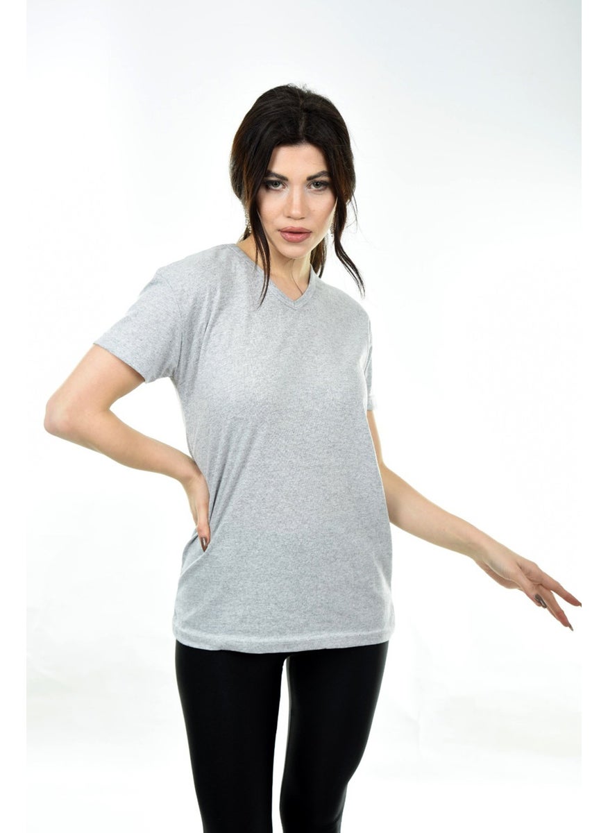 Belifanti Collection V-Neck Basic Women's T-Shirt Gray  - Image 1