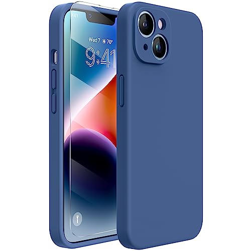 Miracase Designed for iPhone 14 Case with Screen Protector,[Upgraded Enhanced Camera Protection],Shockproof Liquid Silicone Case with Microfiber Lining, 6.1 inch,Glass Blue - Image 1