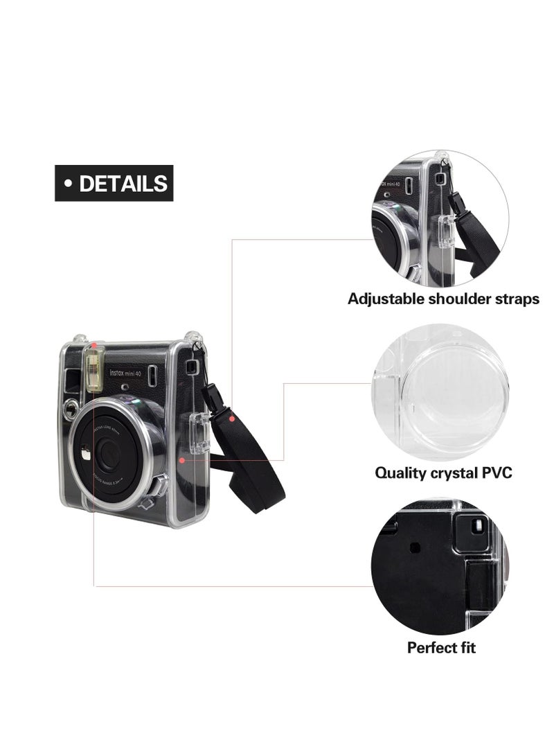 Protective Case Compatible with Fujifilm Instax Mini 40 Instant Film Camera/Crystal Hard Shell PVC Protective Cover Carrying Cover/with Adjustable Shoulder Strap -Clear - Image 5