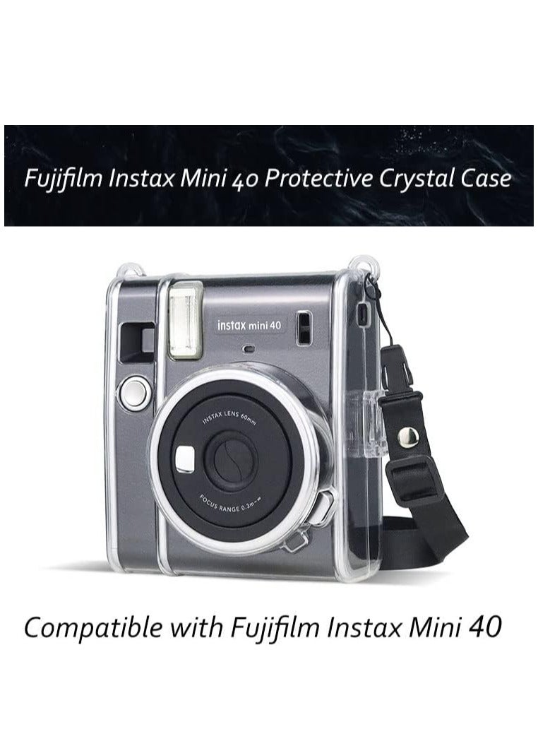 Protective Case Compatible with Fujifilm Instax Mini 40 Instant Film Camera/Crystal Hard Shell PVC Protective Cover Carrying Cover/with Adjustable Shoulder Strap -Clear - Image 2
