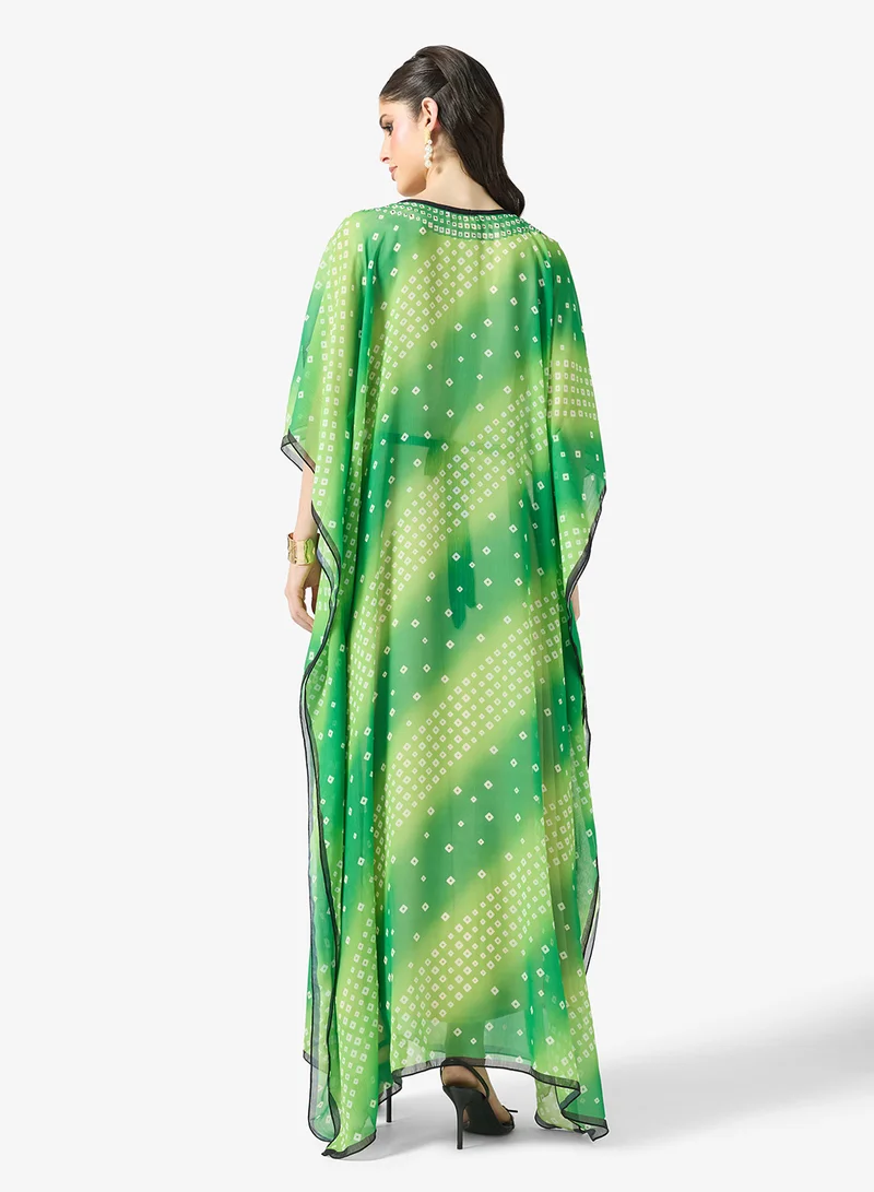 ARABIAN CLOSET Modern Bandhani Print Flowing Kaftan