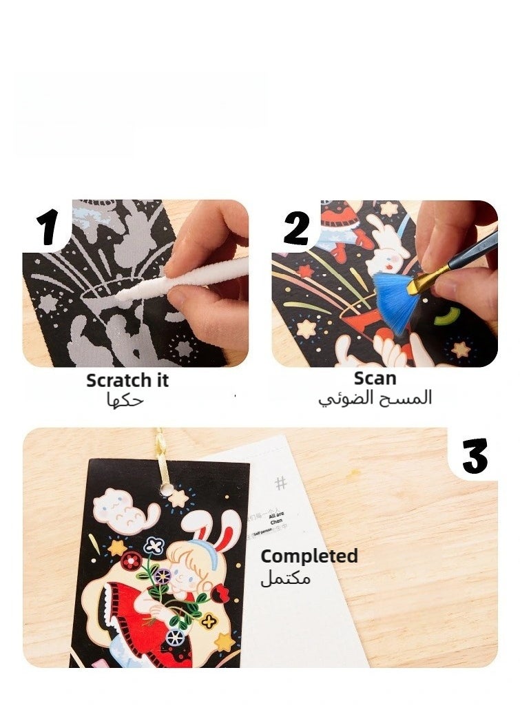تشغيل المكالمة - طقم فن الخدش السحري للفتيات - 25+ مجموعة ورق خدش لامع بألوان قوس قزح، دفتر رسم بنمط إسلامي بنفسك، هدية إبداعية للأطفال من سن 5-12 سنة - Image 1